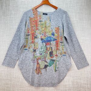 Inoah Art to Wear Tunic Top Womens Large Lagenlook Shirt Street Cafe Dog